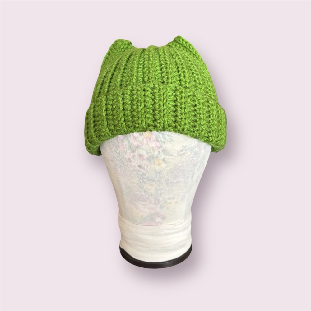 Green Crochet Cat Ear Beanie